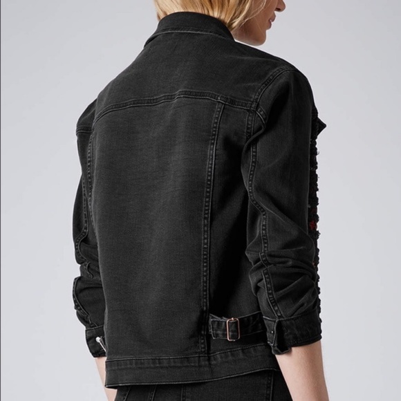 Topshop Moto Black Embroidered Denim Jacket - Picture 5 of 10